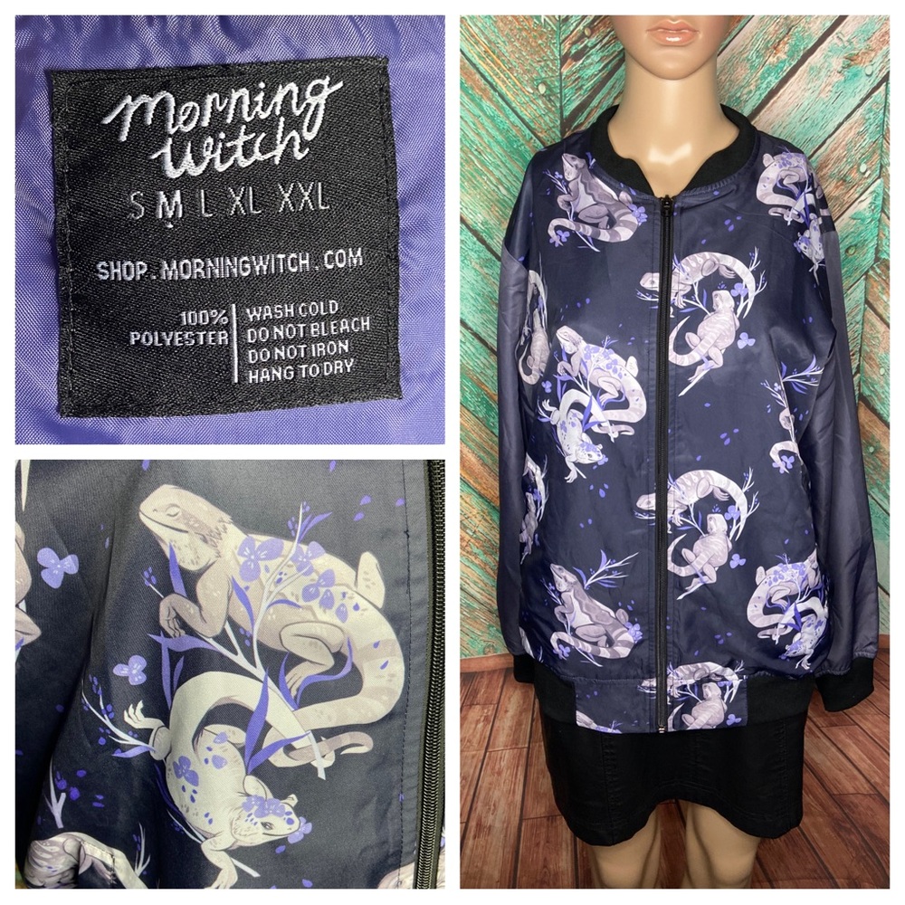 Morning Witch Salamander Lizard Gecko Polyester Lightweight Bomber Jacket - Picture 3 of 7